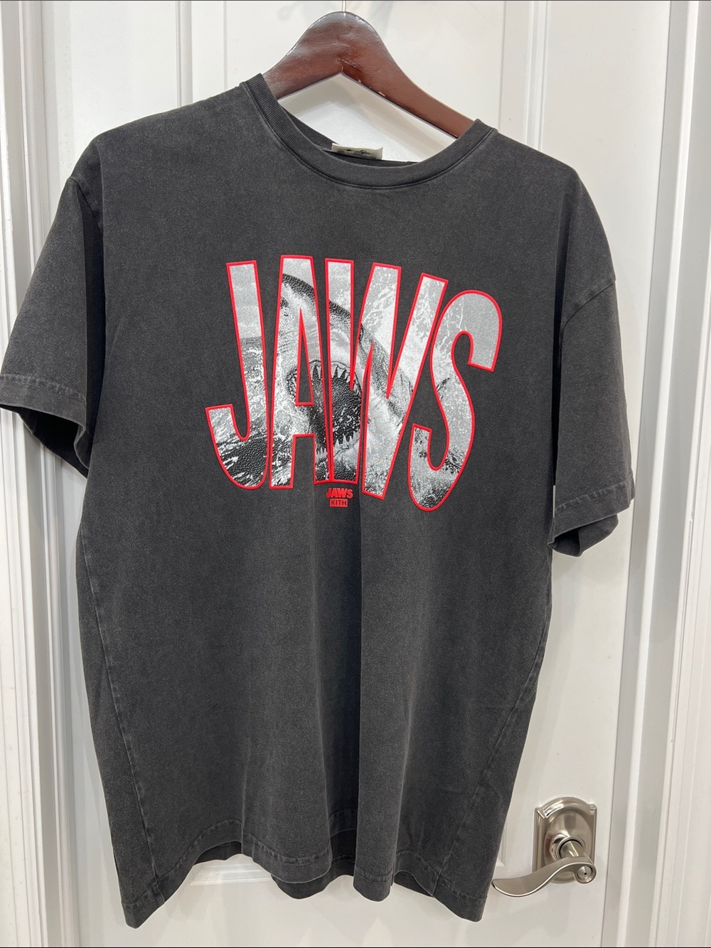 Kith Black JAWS Graphic Short Sleeve Tee with Red Outline